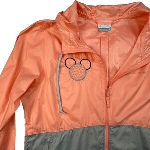 Columbia Disney Mickey Ears Windbreaker Jacket Peach Grey Colorblock Hooded S